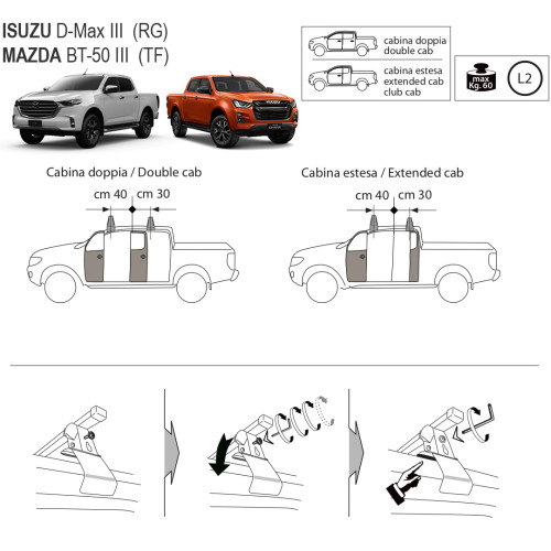 Kit barre portatutto LP47 per Isuzu D-Max III dal 2020
