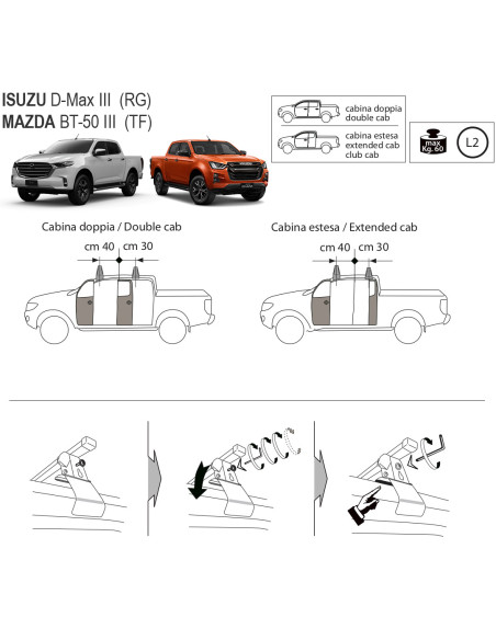 Kit barre portatutto LP47 per Isuzu D-Max III dal 2020