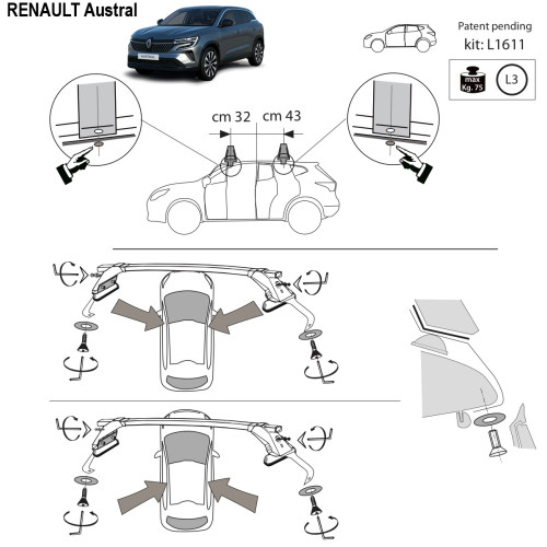 Kit barre portatutto LP47 per Renault Austral senza railing dal 2022