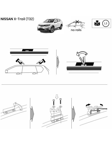 Kit barre portatutto LP64 per Nissan X-Trail c/fori 2014-2022