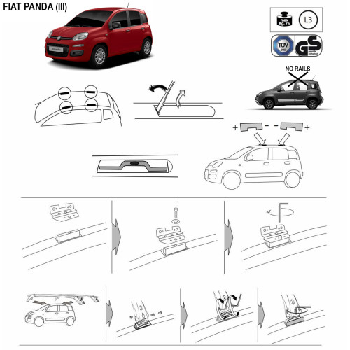 Kit barre portatutto LP64 per Fiat Panda 5p senza corrimano dal 2012