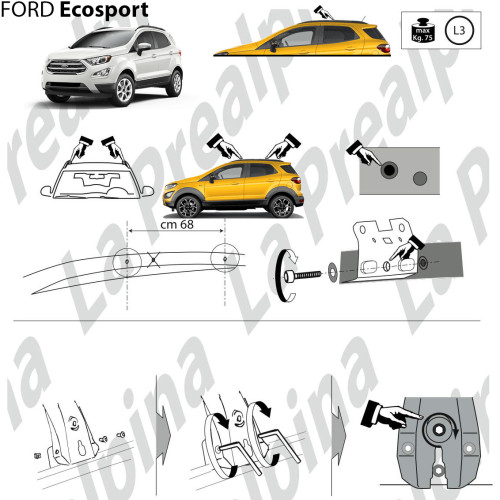 Kit barre portatutto portapacchi Ford Ecosport dal 2014 railing integrato LP64
