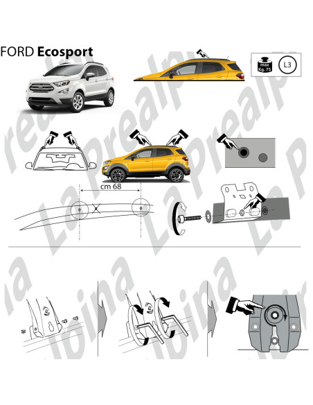 Kit barre portatutto portapacchi Ford Ecosport dal 2014 railing integrato LP64