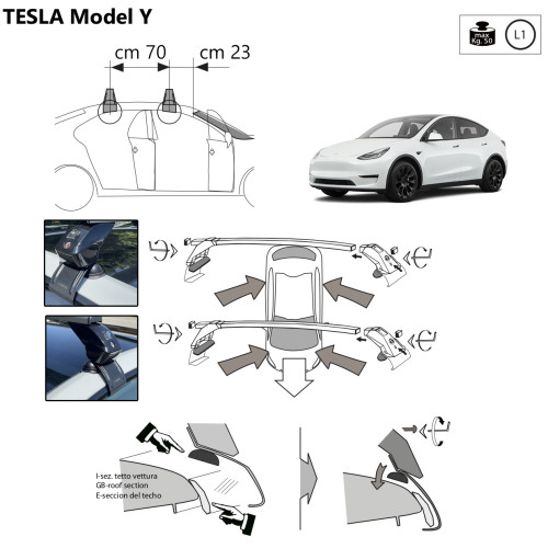 Kit barre portatutto LP47 per Tesla Model Y dal 2019