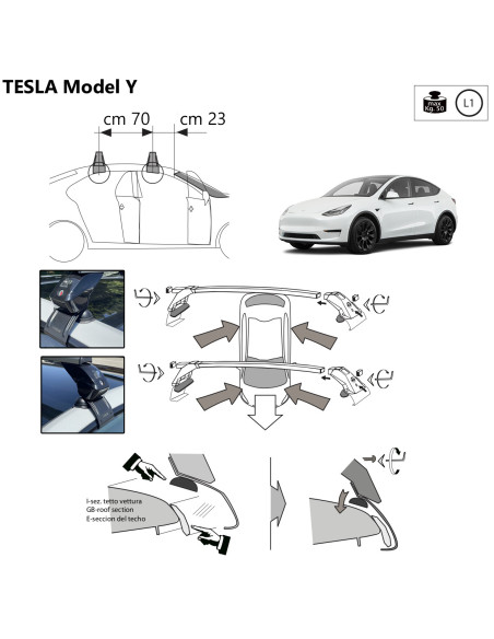 Kit barre portatutto LP47 per Tesla Model Y dal 2019