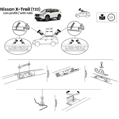 Kit barre portatutto LP64 per Nissan X-Trail IV dal 2022
