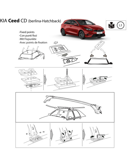 Kit barre portatutto LP64 per Kia Ceed 5p c/fori filettati dal 2018