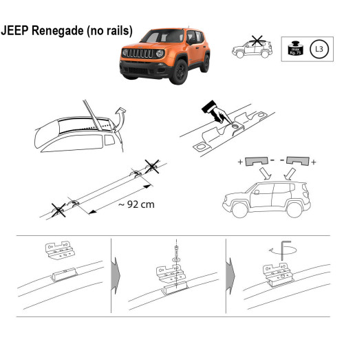 Kit barre portatutto LP64 per Jeep Renegade senza corrimano dal 2014
