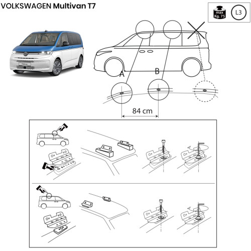 Kit barre portatutto LP64 per Volkswagen Transporter Multivan T7 dal 2022