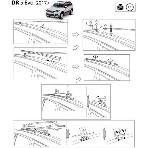 Kit barre portatutto portapacchi LP64 per Dr DR5 dal 2017 railing bassi