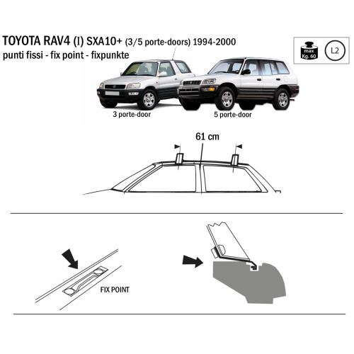 Kit barre portatutto LP43 per Toyota Rav4 3/5p 1994-2000