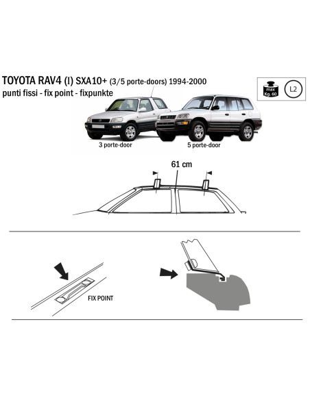 Kit barre portatutto LP43 per Toyota Rav4 3/5p 1994-2000