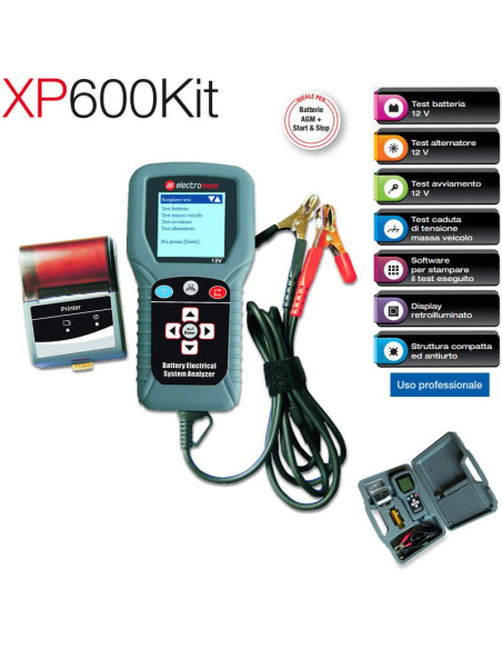Tester Batteria Alternatore Massa professionale con stampante XP600kit